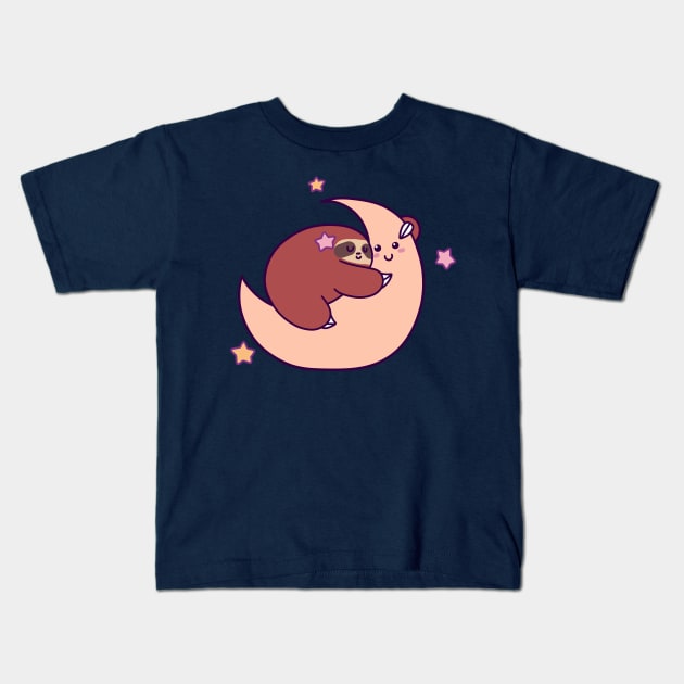 Sleeping Moon Sloth Kids T-Shirt by saradaboru